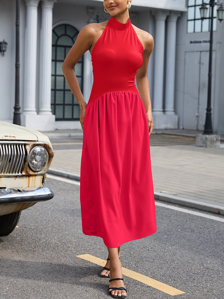 Halter Sleeveless Flowy Maxi Dress