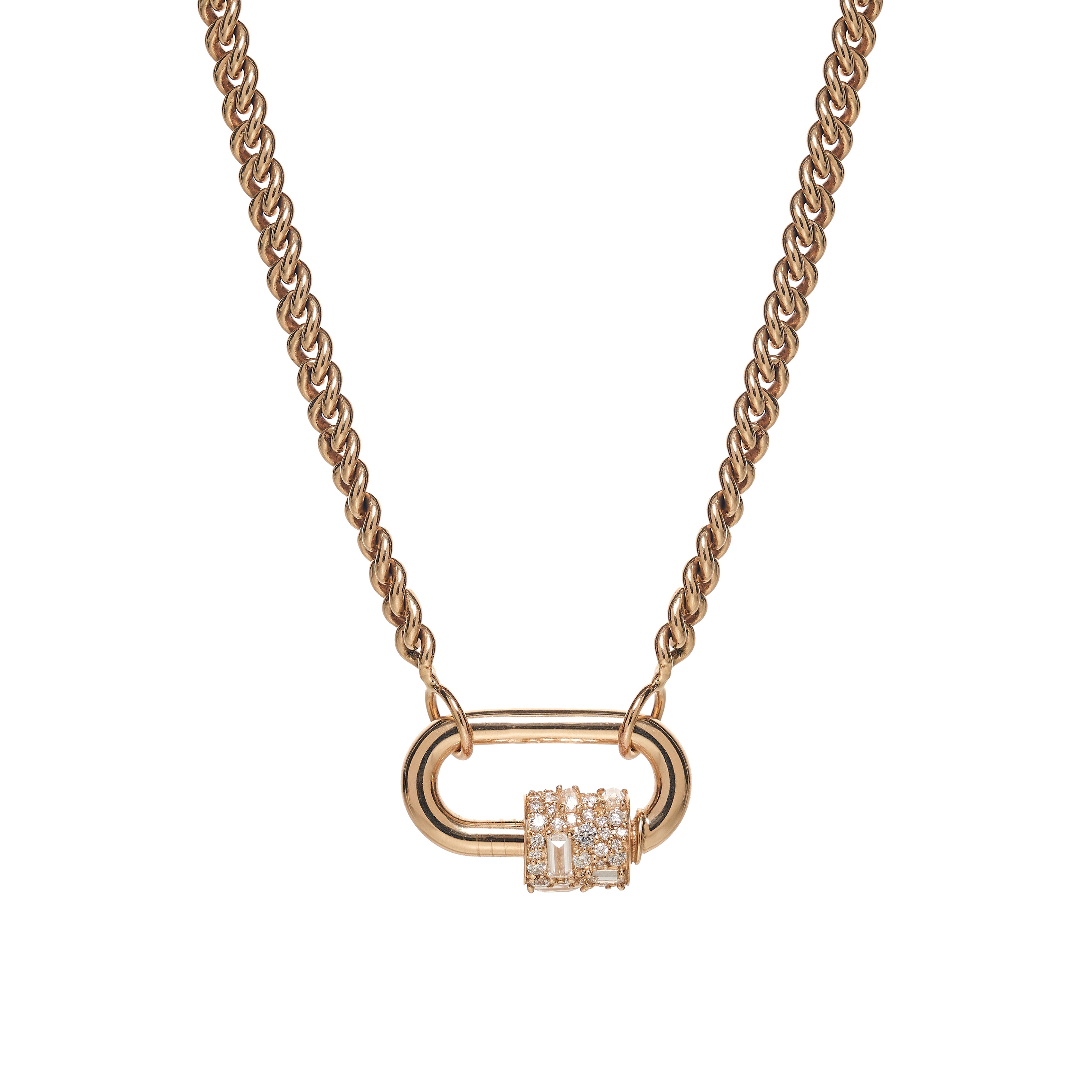 Marla Aaron 14k Stoned Chubby Medium Lock w/ Pave and Baguette Diamonds