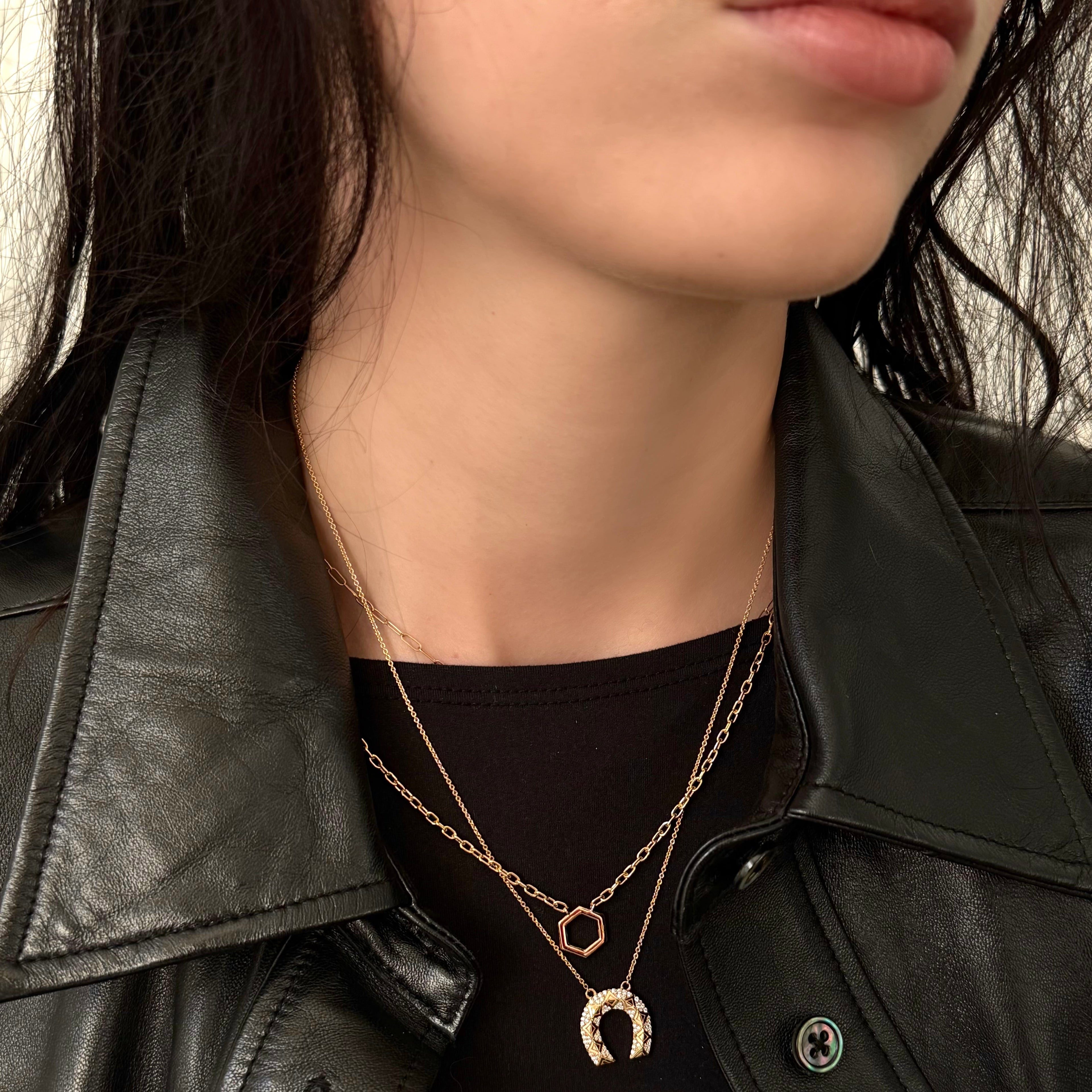 Harwell Godfrey 18k Mini Horseshoe Necklace w/ Diamonds- 16-18