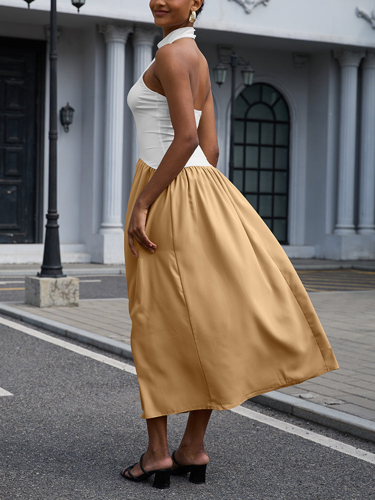Halter Sleeveless Flowy Maxi Dress