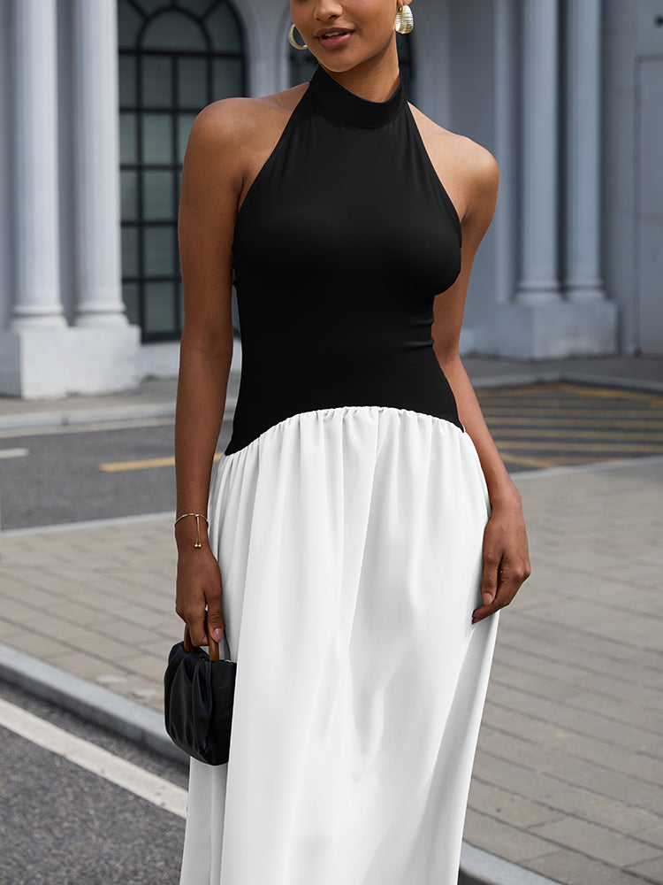 Halter Sleeveless Flowy Maxi Dress