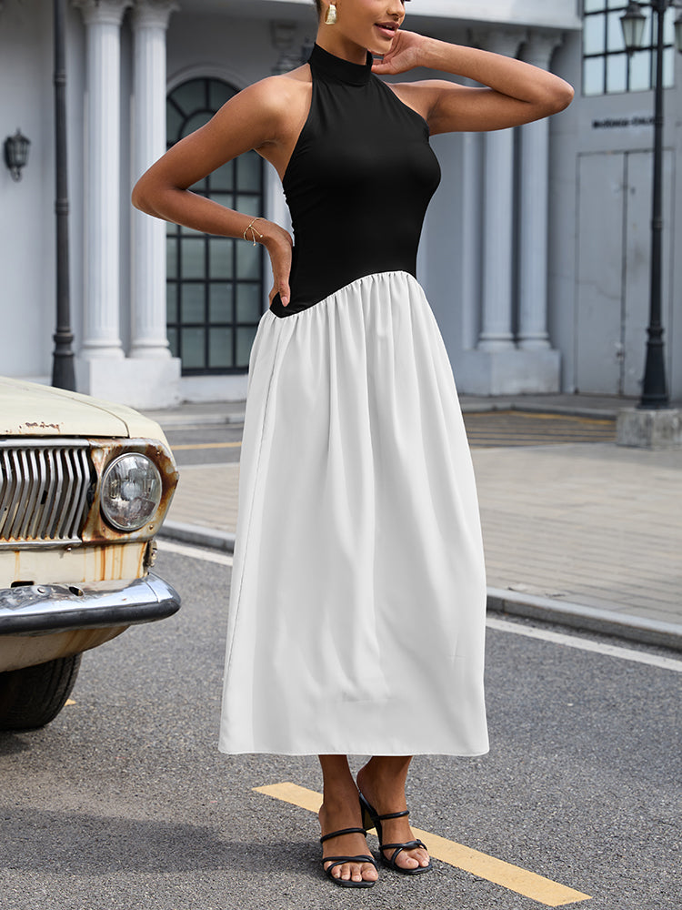 Halter Sleeveless Flowy Maxi Dress