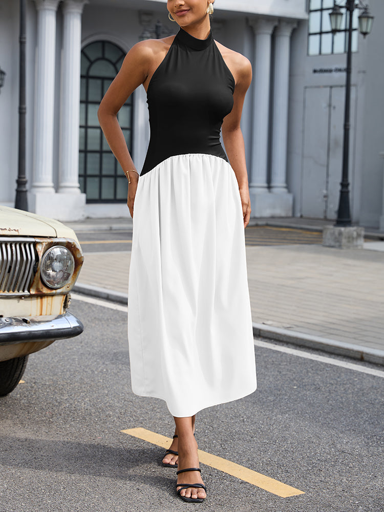 Halter Sleeveless Flowy Maxi Dress