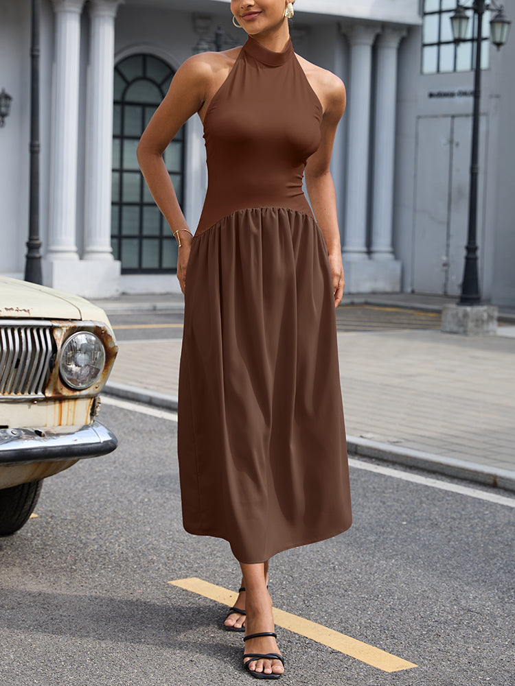 Halter Sleeveless Flowy Maxi Dress