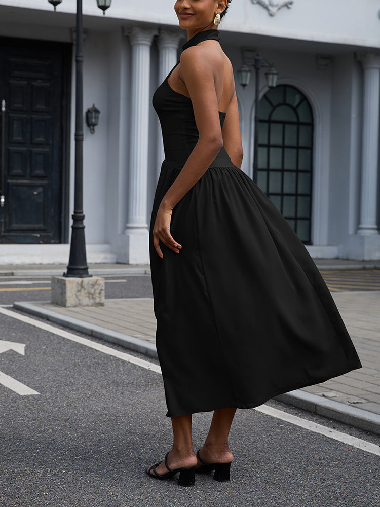 Halter Sleeveless Flowy Maxi Dress
