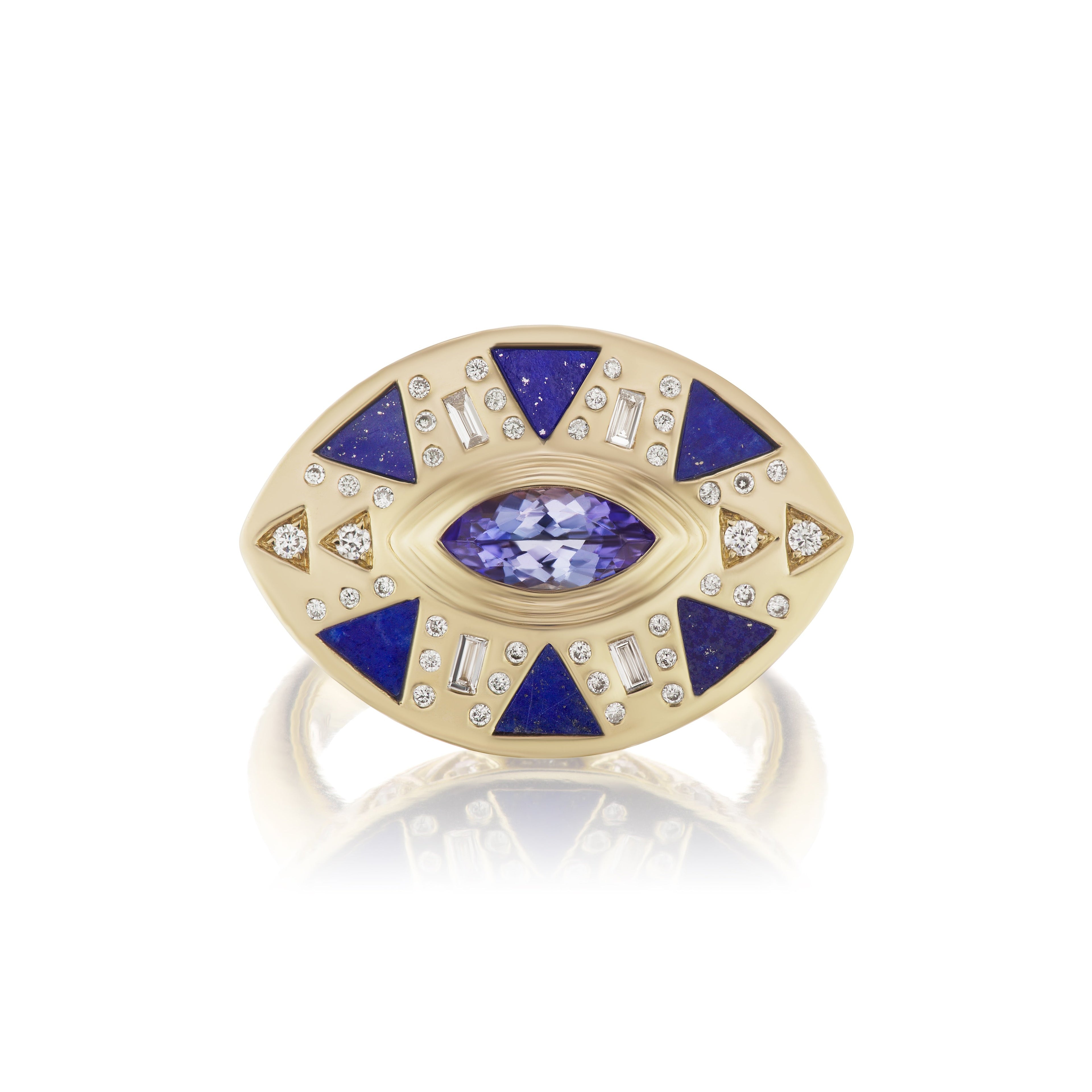 Harwell Godfrey 18k Tanzanite. Lapis. Diamond Cleopatra's Eye Ring