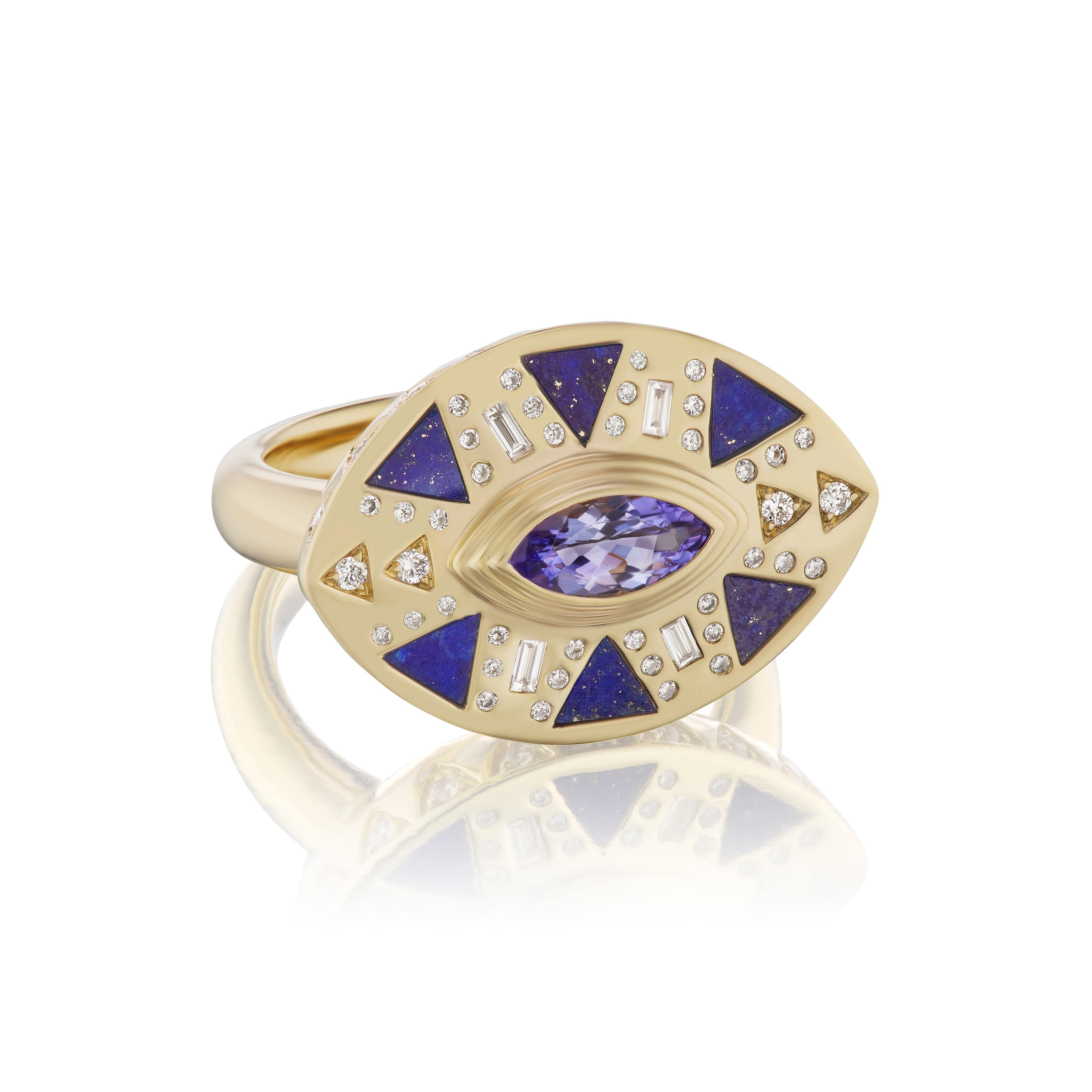 Harwell Godfrey 18k Tanzanite. Lapis. Diamond Cleopatra's Eye Ring