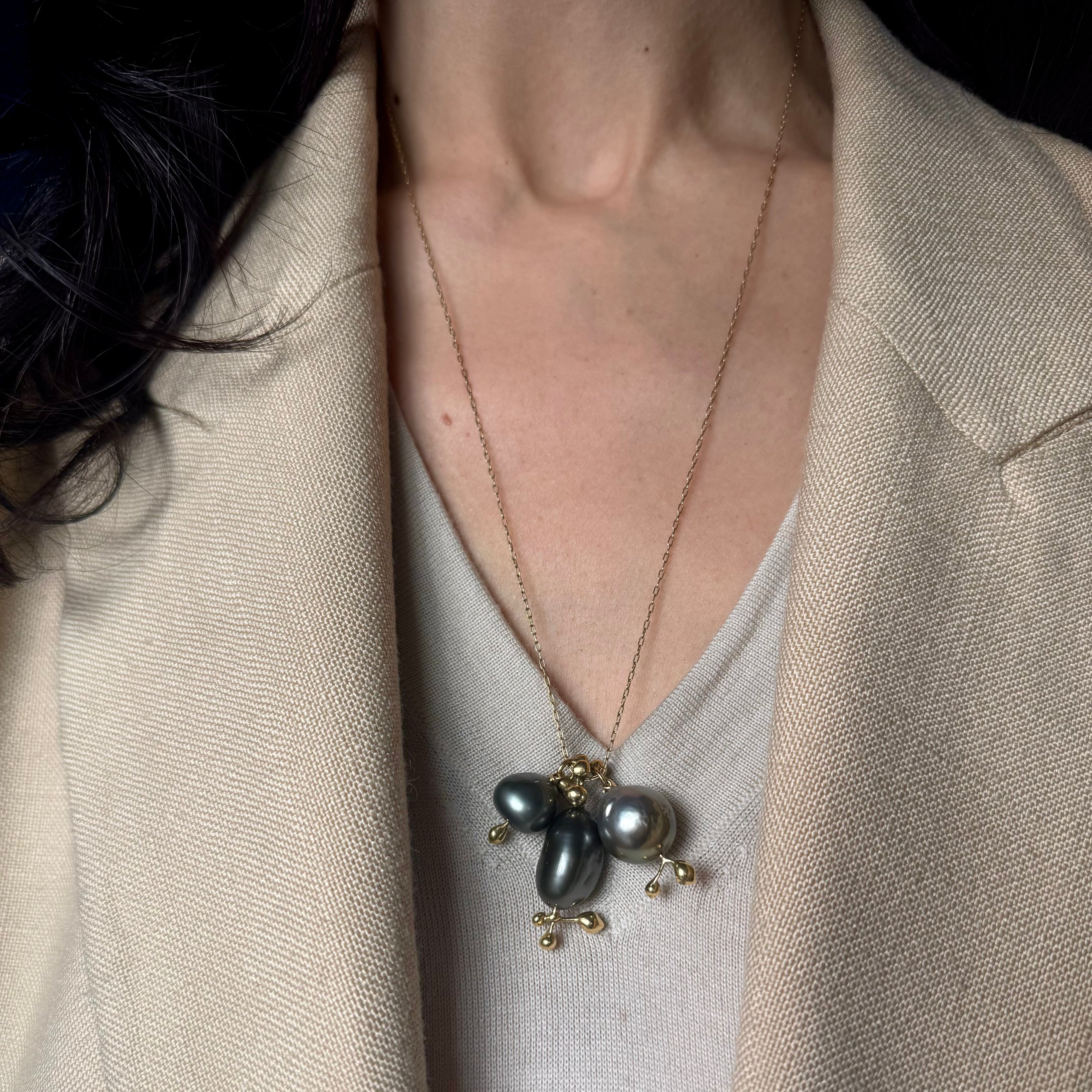 TenThousandThings 18k Tahitian Pearl Charm Necklace- 22