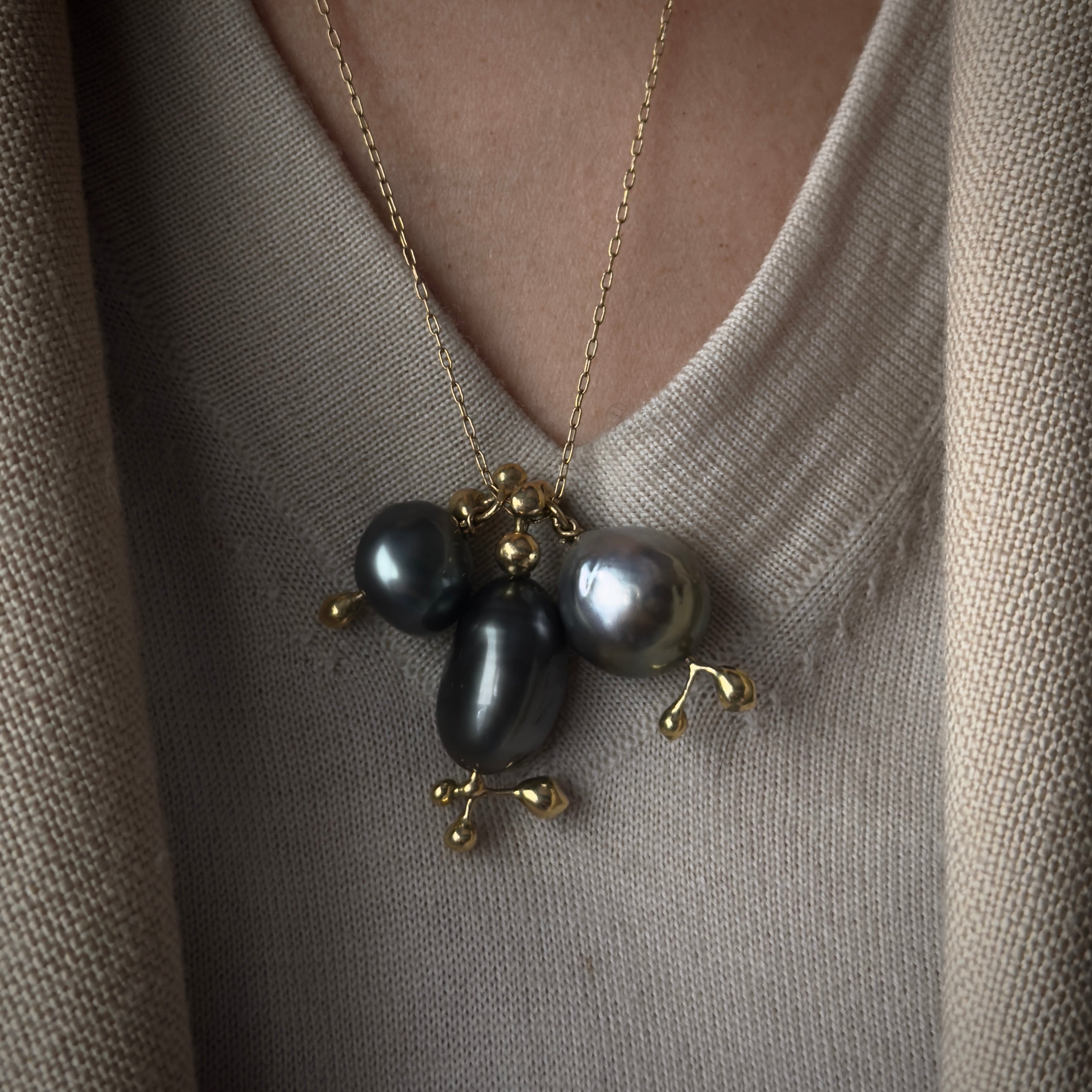 TenThousandThings 18k Tahitian Pearl Charm Necklace- 22