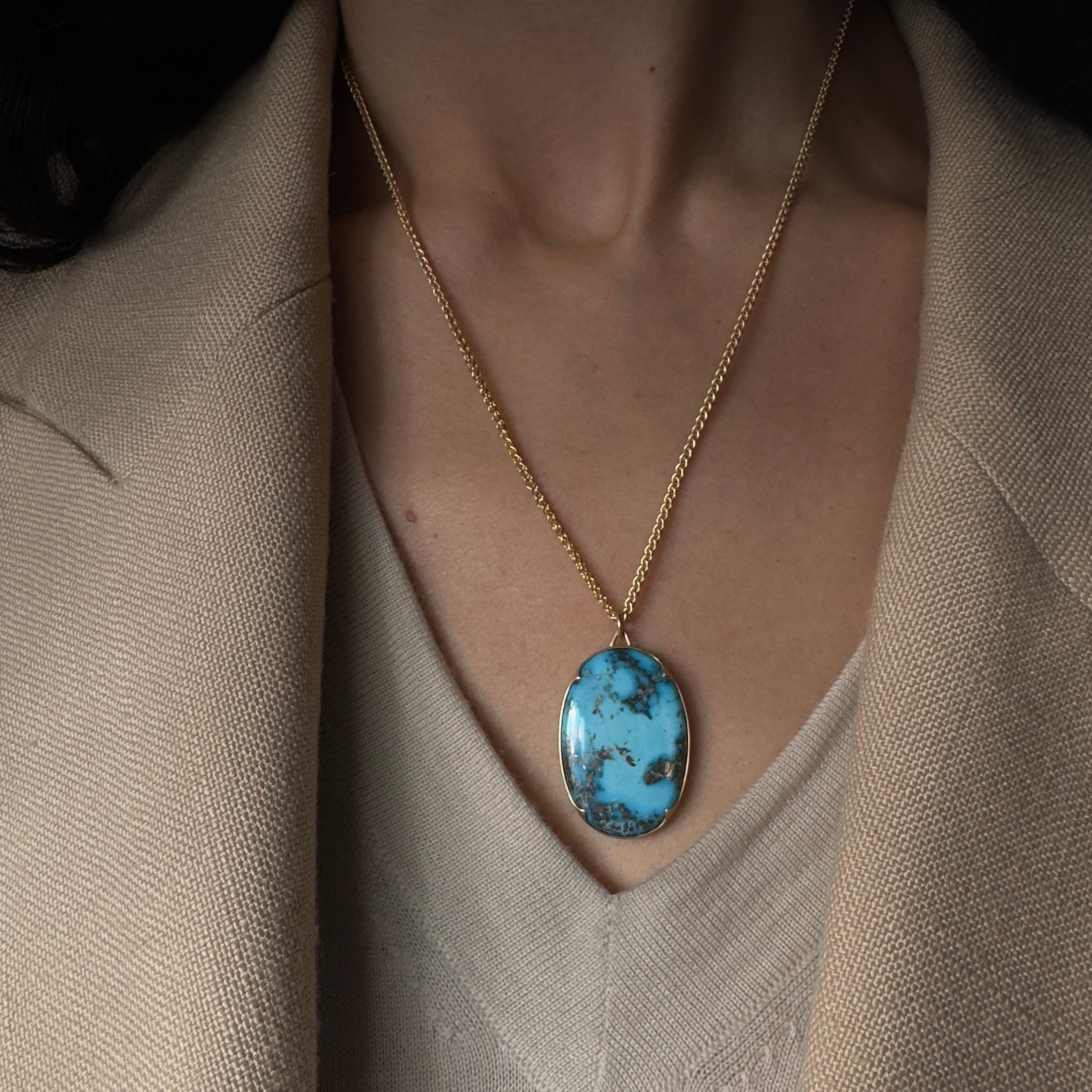 Gabriella Kiss 18k Oval kazakhstani Turquoise Pendant Necklace- 18