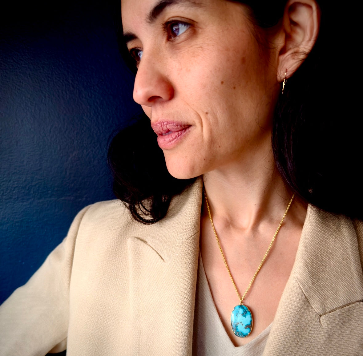 Gabriella Kiss 18k Oval kazakhstani Turquoise Pendant Necklace- 18