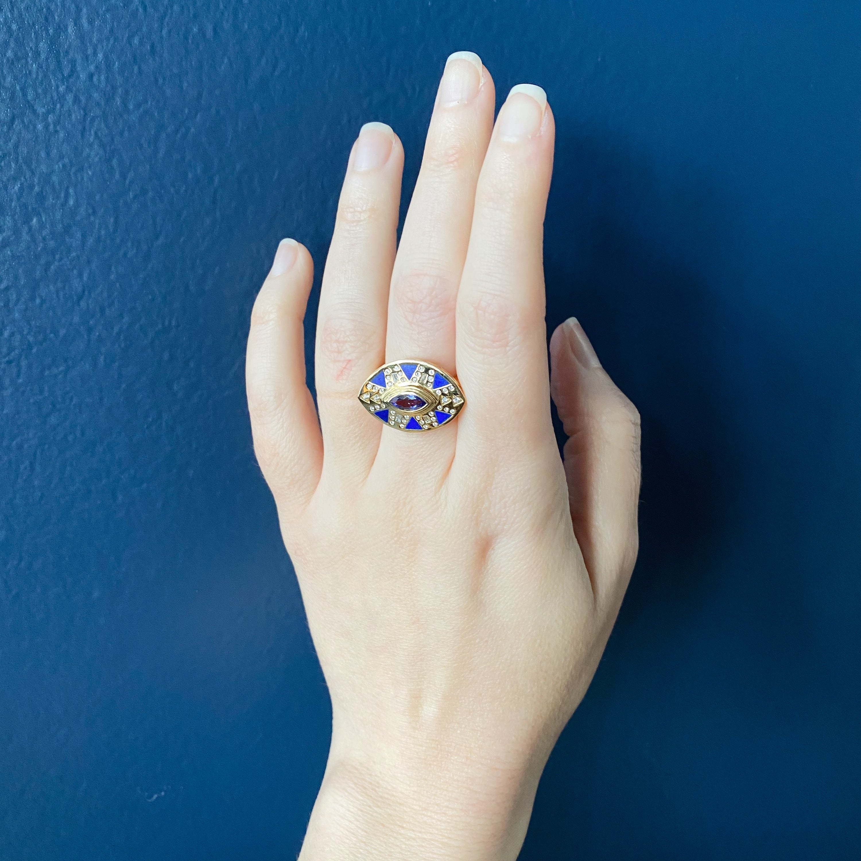 Harwell Godfrey 18k Tanzanite. Lapis. Diamond Cleopatra's Eye Ring