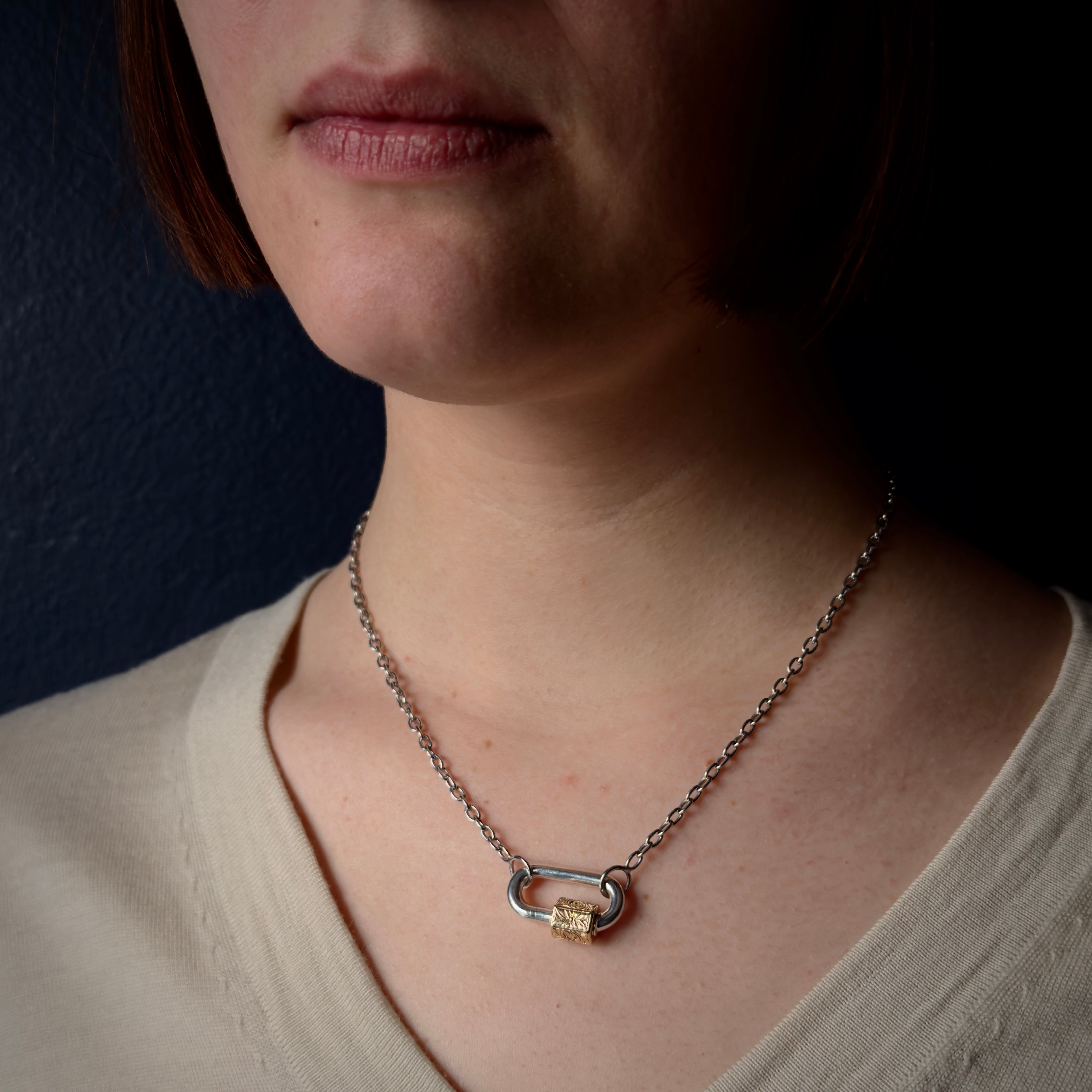 Marla Aaron Silver and 14k Yellow Gold Embossed Chubby Medium Lock