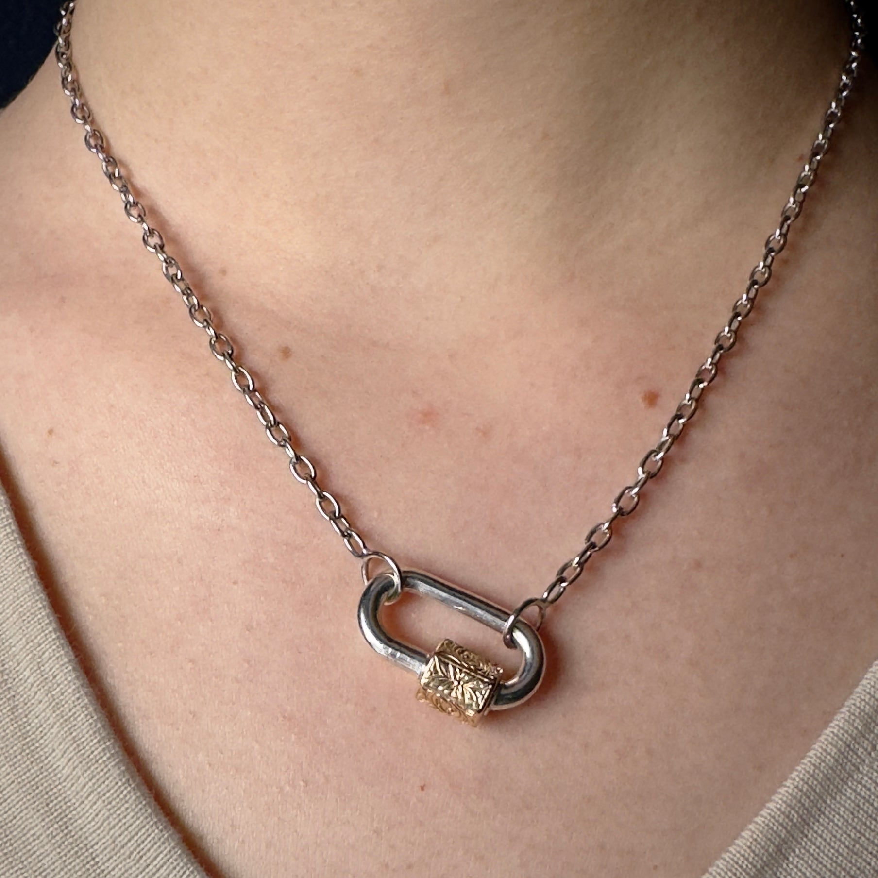 Marla Aaron Silver and 14k Yellow Gold Embossed Chubby Medium Lock