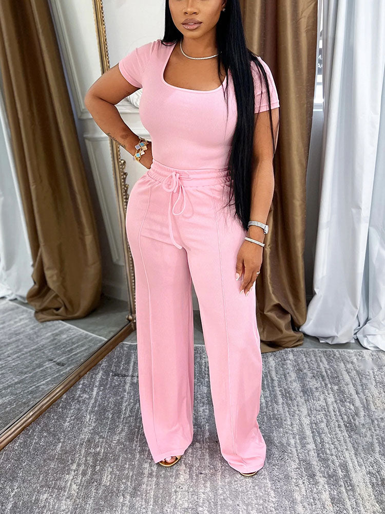 Square Neck Top & Wide Pants Set