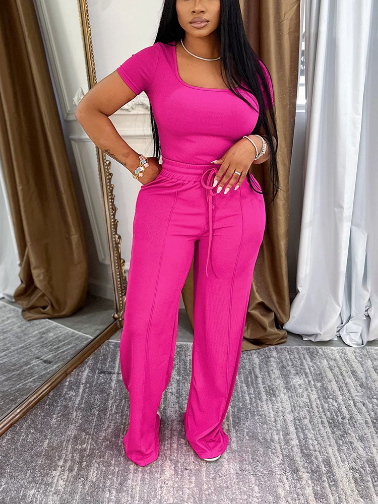 Square Neck Top & Wide Pants Set