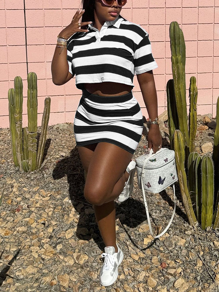Striped Polo & Skirt Set
