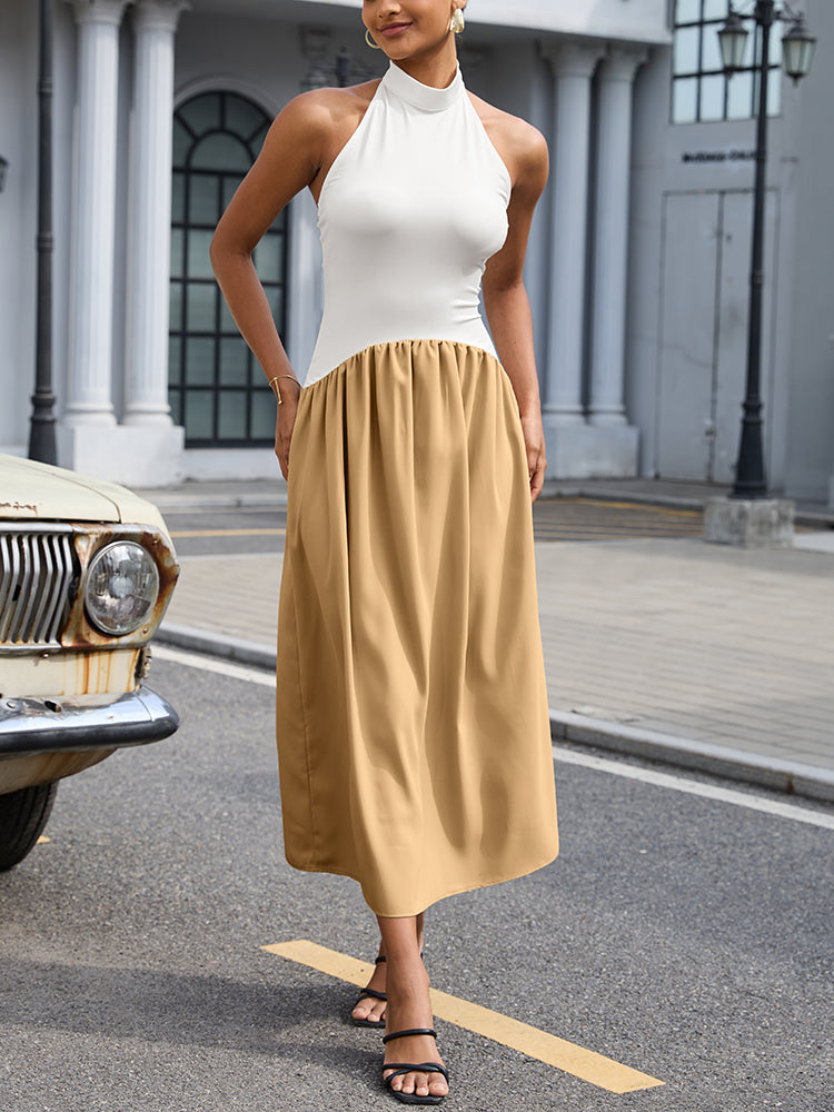Halter Sleeveless Flowy Maxi Dress