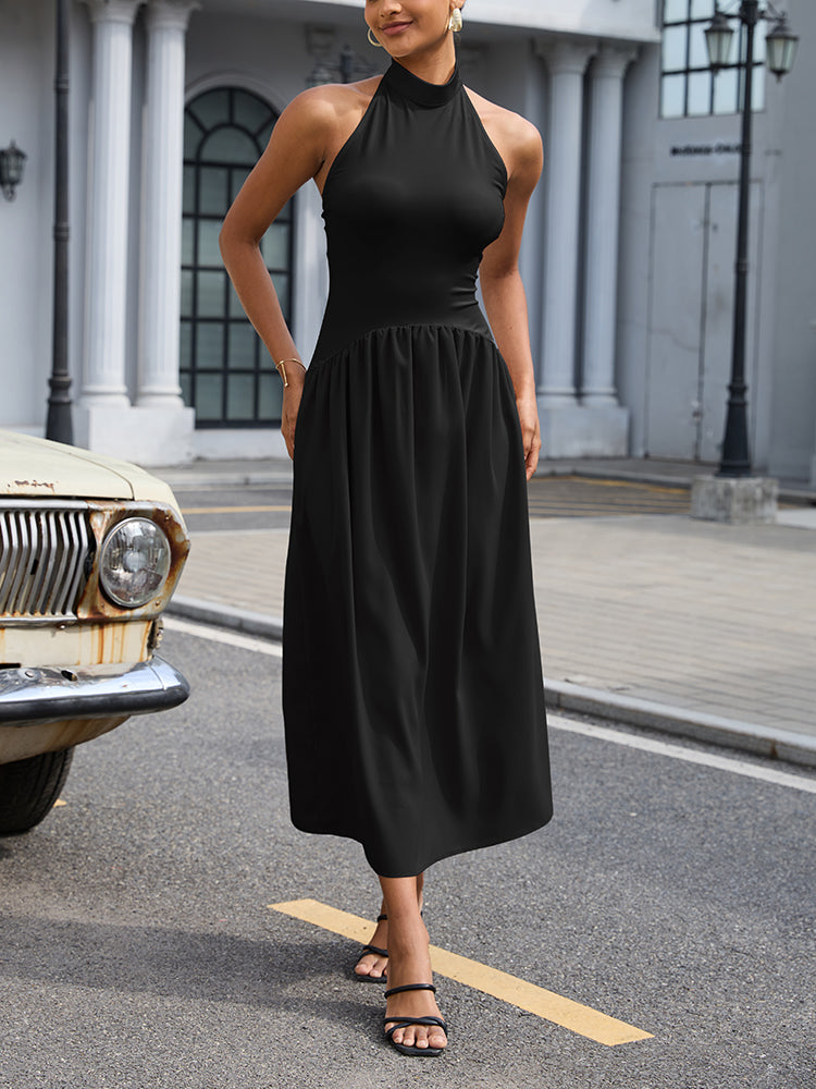 Halter Sleeveless Flowy Maxi Dress