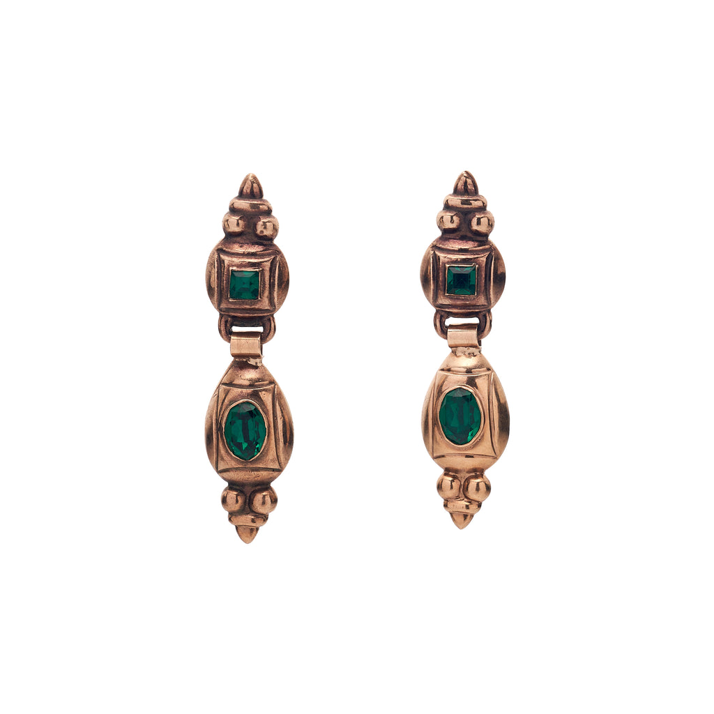 Antique Regency 15k/18k Emerald Paste Drop Earrings