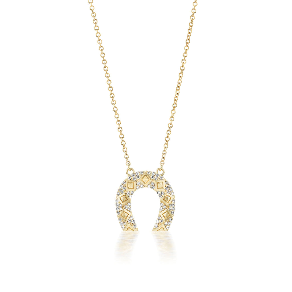 Harwell Godfrey 18k Mini Horseshoe Necklace w/ Diamonds- 16-18