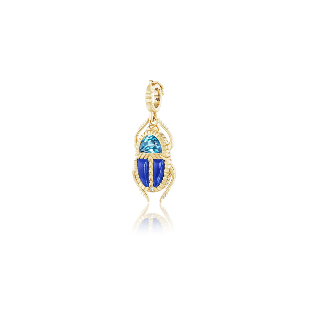 Harwell Godfrey 18k Blue Topaz & Lapis Mini Scarab Pendant