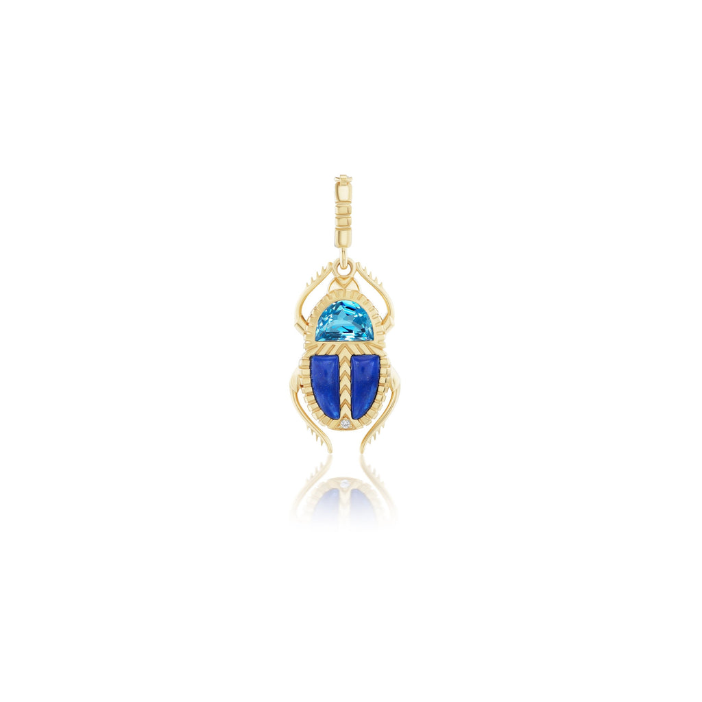 Harwell Godfrey 18k Blue Topaz & Lapis Mini Scarab Pendant