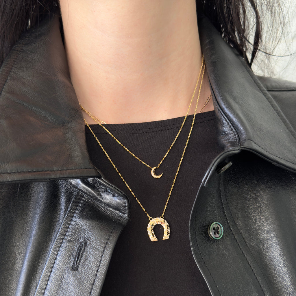 Harwell Godfrey 18k Mini Horseshoe Necklace w/ Diamonds- 16-18