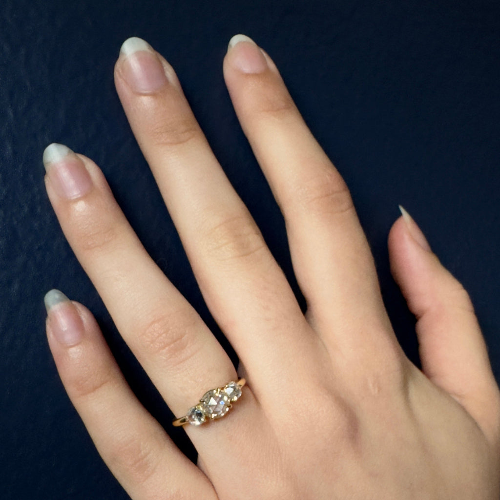 Tura Sugden 18k Rose Nouveau-Cut Three Diamond Ring- 1.01ctw