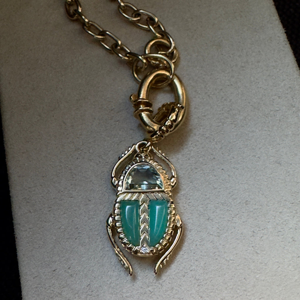 Harwell Godfrey 18k Green Amethyst & Chrysoprase Mini Scarab Pendant