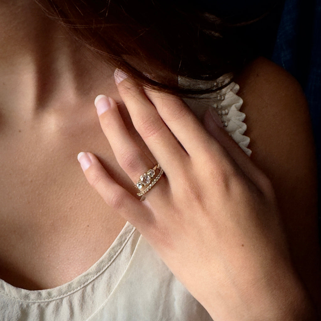 Tura Sugden 18k Rose Nouveau-Cut Three Diamond Ring- 1.01ctw