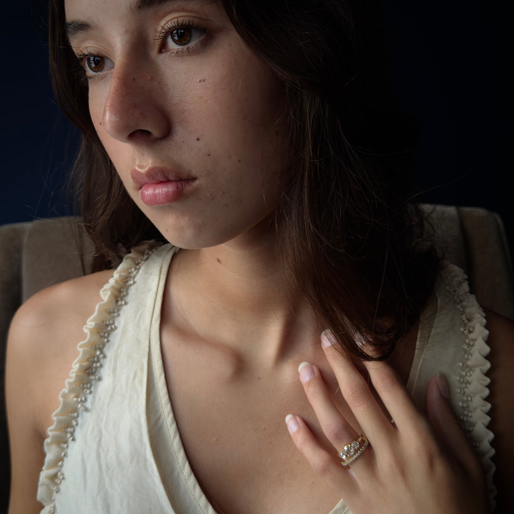 Tura Sugden 18k Rose Nouveau-Cut Three Diamond Ring- 1.01ctw