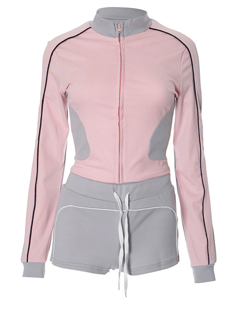 Zip Jacket Shorts Workout Set