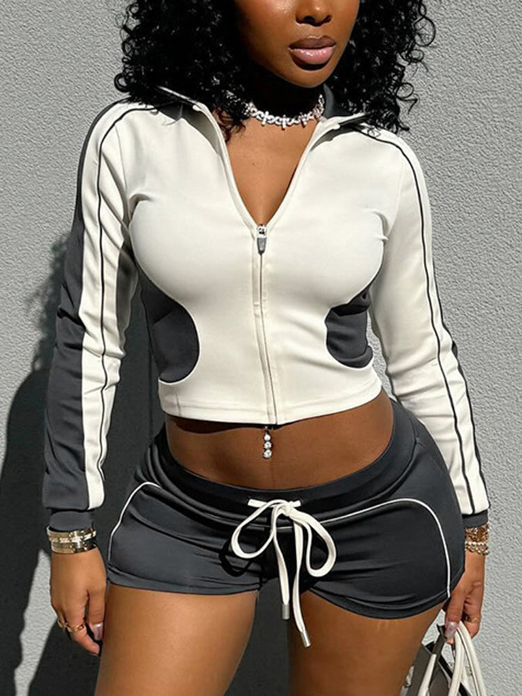 Zip Jacket Shorts Workout Set